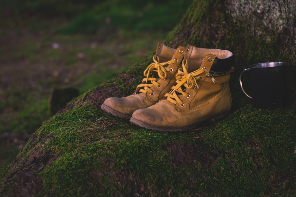 hiking boots outside